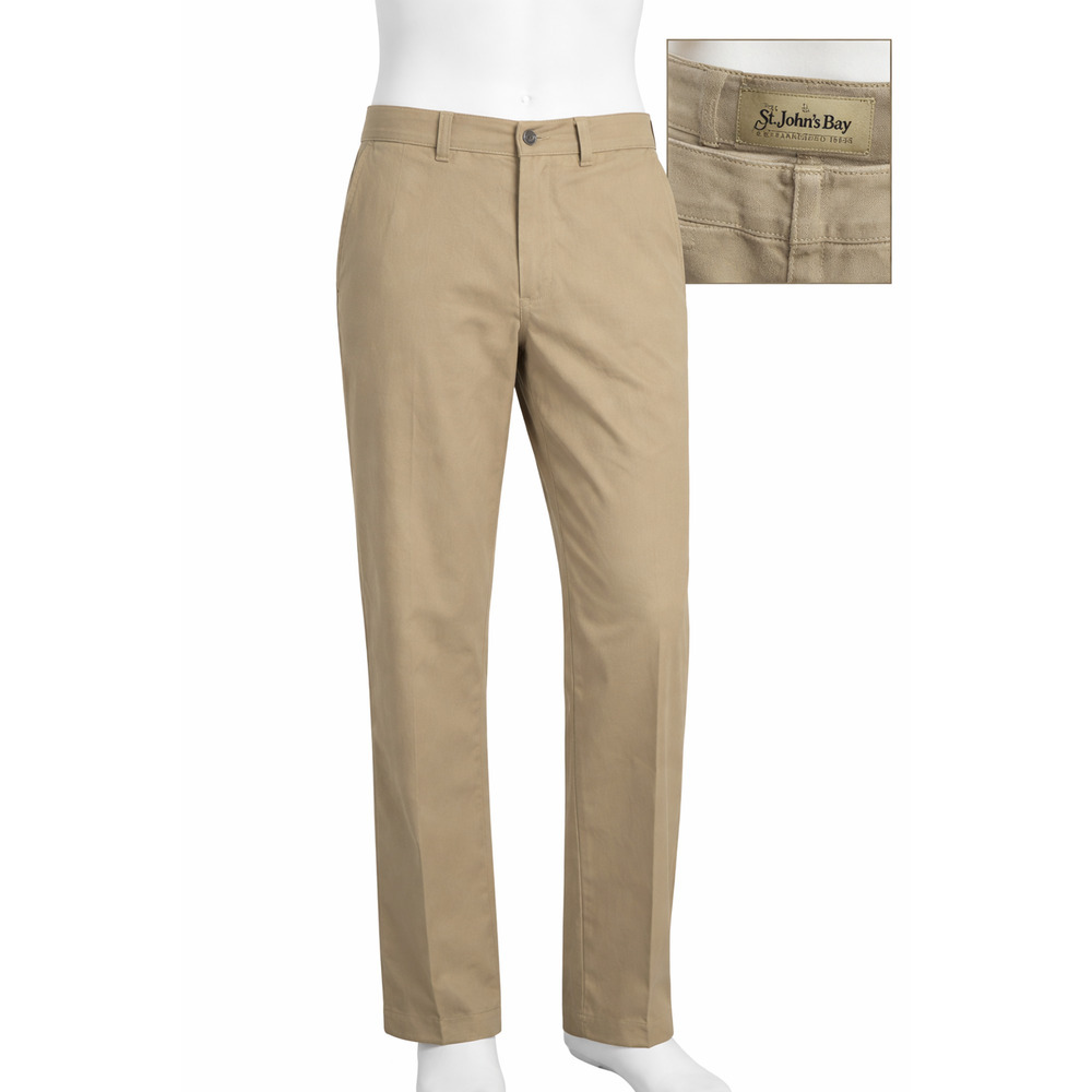 St. John’s Bay Khaki Cotton Twill Classic Chino Pants Relaxed Preppy 37x34